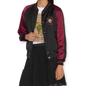 COACH Reversible Varsity Bomber Jacket Women’s XS Satin Floral Casual City Chic